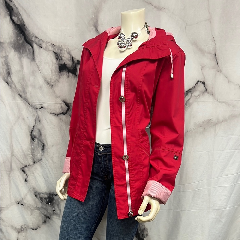* Red Utility Jacket with Hood and Water-Resistant Finish
